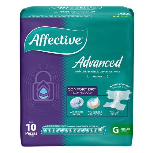 Pañales para Incontinencia Affective Advanced Unisex Talla Grande 10 Pañales