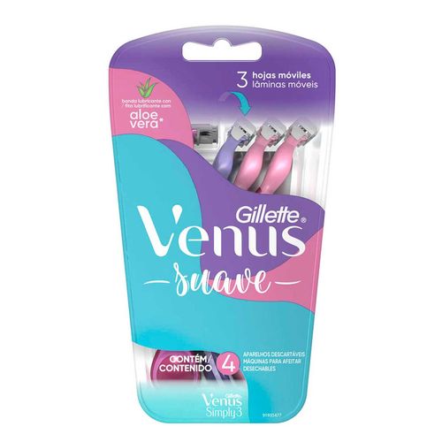 Venus Suave Rastrillo Desechable con Aloe Vera 4 Unidades