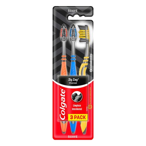 Cepillo de Dientes Colgate ZigZag Charcoal 3 Piezas