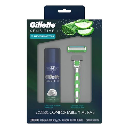 Máquina de Afeitar Gillette Sensitive 1 Mango + 1 Cartucho + Espuma Gillette 56g