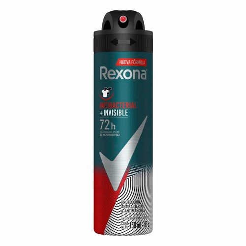 Antitranspirante Rexona Men Antibacterial + invisible en Aerosol para Hombre 150ml