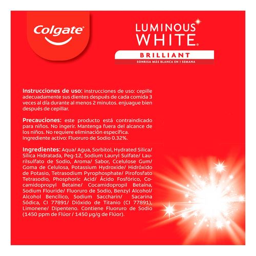 Pasta Dental Blanqueadora Colgate Luminous White Brilliant 2 Piezas 75ml