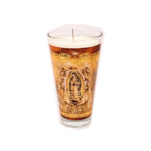 Veladora en Vaso de Vidrio Juan Diego Virgen de Guadalupe