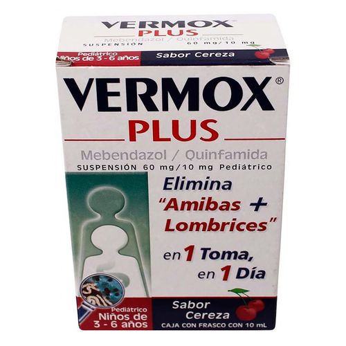 Suspensión Pediátrica Vermox Plus 60mg/10mg Sabor Cereza 1 Día Frasco con 10ml