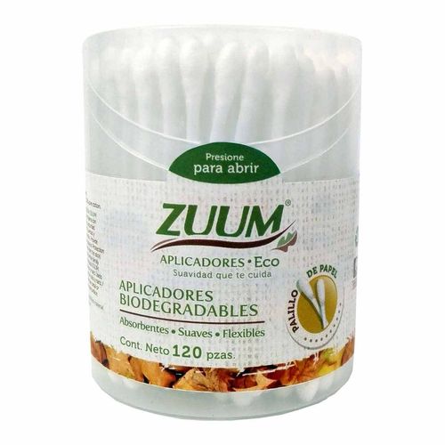 Hisopos de Algodón Zuum Biodegradables Palillo de Papel Bote con 120 Hisopos