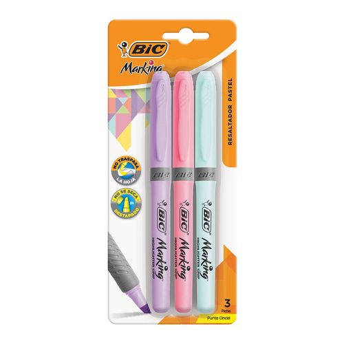 Resaltador Bic Marking Pastel Punta Resistente 3 Piezas