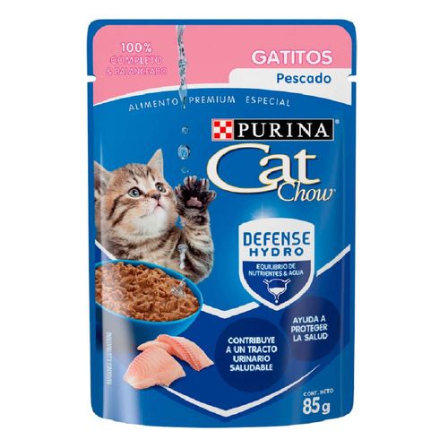Purina Cat Chow Defensehydro Gatitos Pescado Alimento Húmedo Sobre 85g