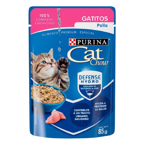 Purina Cat Chow Defensehydro Gatitos Pollo Alimento Húmedo Sobre 85g
