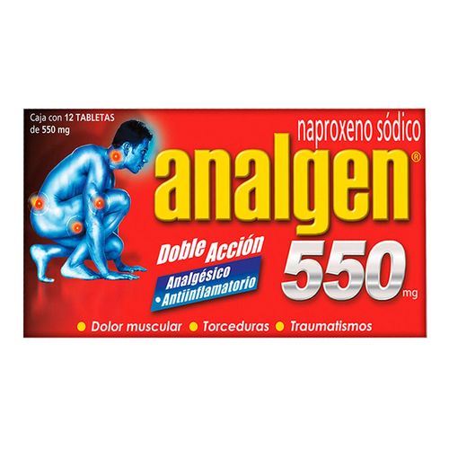 Tabletas Analgen 550mg Doble Acción Caja con 12 Tabletas