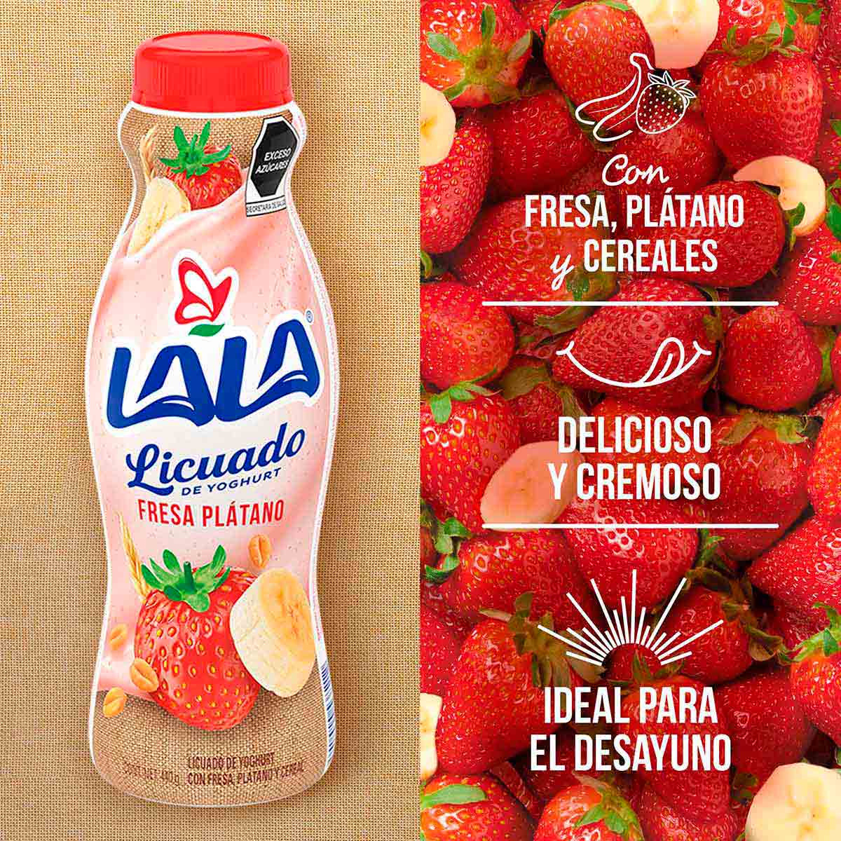 Yoghurt Licuado Lala Fresa Plátano Cereal 440g | Chedraui