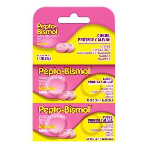 Tabletas Masticables Pepto-Bismol Tira con 24 Tabletas