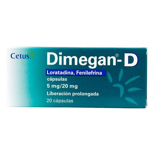 Cápsulas Dimegan-D 5mg/20mg Liberación Prolongada Caja con 20 Cápsulas
