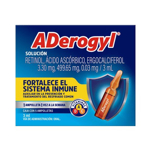 Ampolletas Aderogyl Vitaminas A, C Y D Caja con 5 ampolletas de 3ml