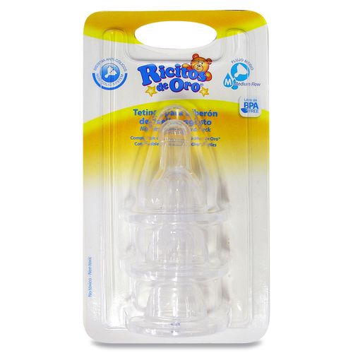 Tetinas Ricitos de Oro Cuello Angosto Flujo Medio 3 Piezas