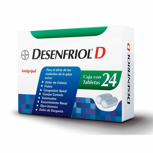 Tabletas Desenfriol-D Antigripal Paracetamol 500mg Caja con 24 Tabletas