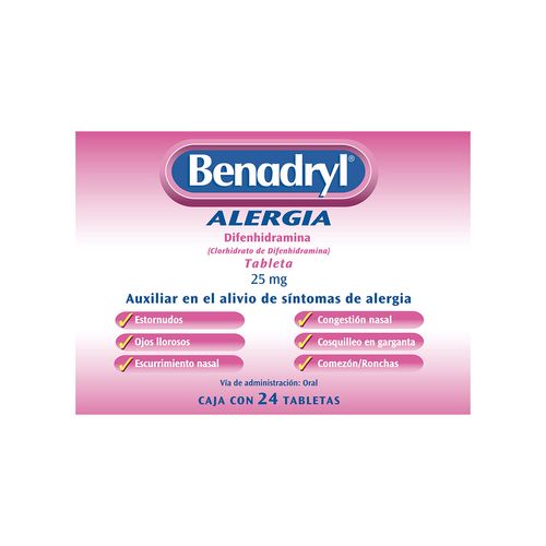 Tabletas Benadryl Antihistamínico 270mg con 24 Tabletas