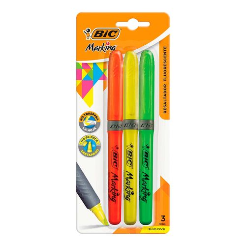 Resaltador Bic Marking Surtido de Colores 3 Piezas