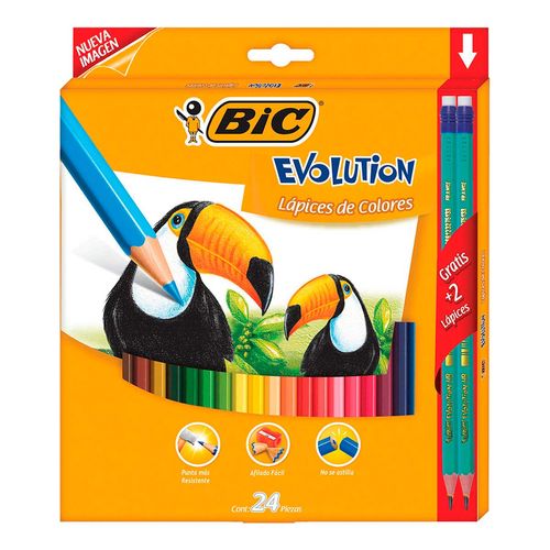 Lápices de Colores Bic Evolution Punta Resistente 24 Piezas + 2 Lápices