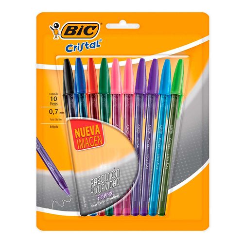 Bolígrafo Bic Cristal Punto Ultrafino Surtido de Colores 10 Piezas