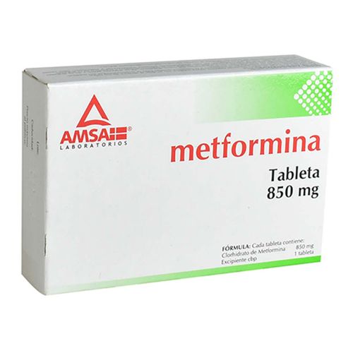 Tabletas Genéricas Metformina 850mg Caja con 30 Tabletas