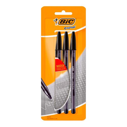 Bolígrafo Bic Cristal Ultrafino Negro 3 Piezas