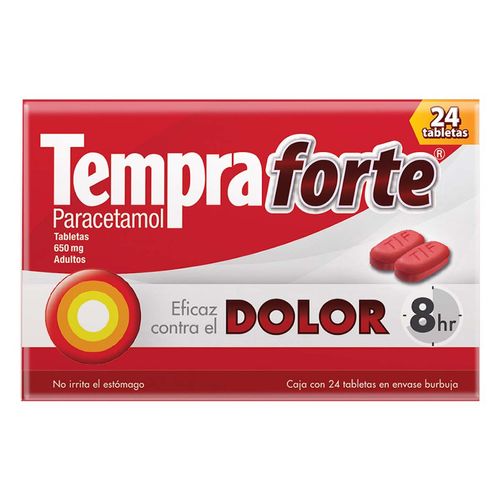 Tabletas Tempra Forte 650mg Paracetamol Adultos 24 Tabletas