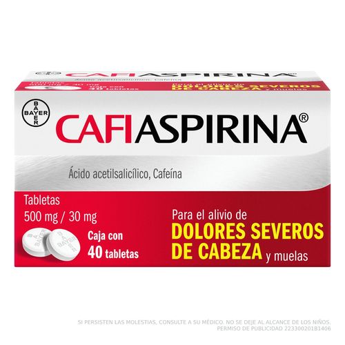 Tabletas Cafiaspirina 500mg/30mg Caja con 40 Tabletas