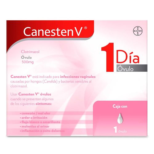 Óvulo Canesten V 1 Día para Síntomas de Candidiasis Vaginal Caja con 1 Óvulo