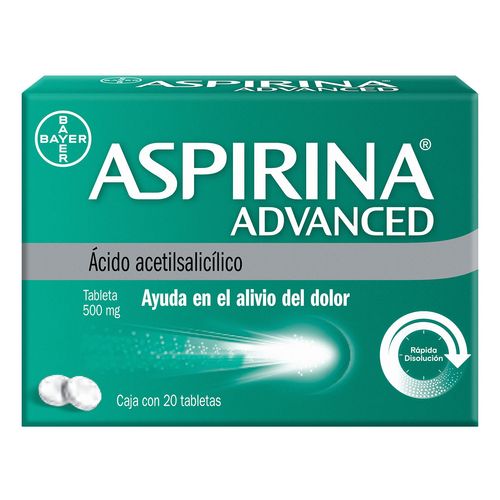 Tabletas Aspirina Advanced 500mg Caja con 20 Tabletas