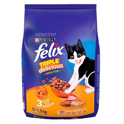 Purina Felix Triple Delicious Granja Gatos Adultos Pollopavocarne 1.5kg