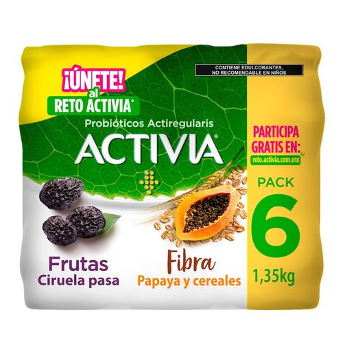 Activia Alimento Lácteo Bebible Ciruela Pasa Y Papaya y Cereales 6X225g