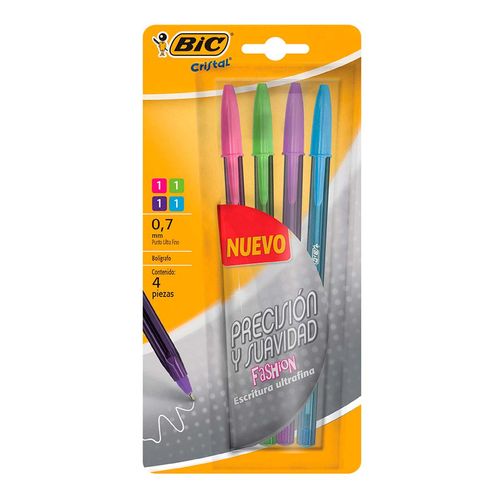 Bolígrafo Bic Cristal Ultrafino Colores Vivos 4 Piezas