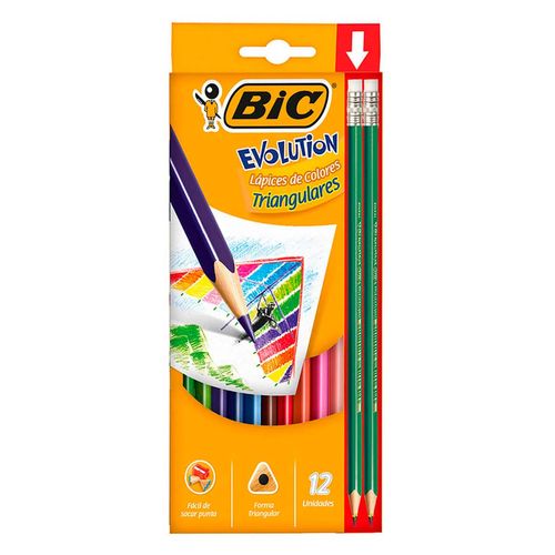 Lápices de Colores Bic Evolution Colores Triangulares 12 Piezas + 2 Lápices