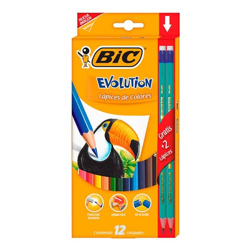 Lápices de Colores Bic Evolution Punta Resistente 12 Piezas + 2 Lápices
