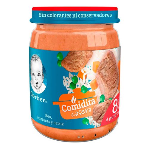 Papilla Gerber Comidita Casera Etapa 3 Verduras con Res y Arroz 170g