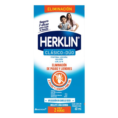 Tratamiento Capilar para Piojos Herklin Clasico Dúo Solución en Seco y Liendres 60ml