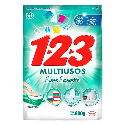 Detergente en Polvo123 Aloe Vera Bolsa 800g