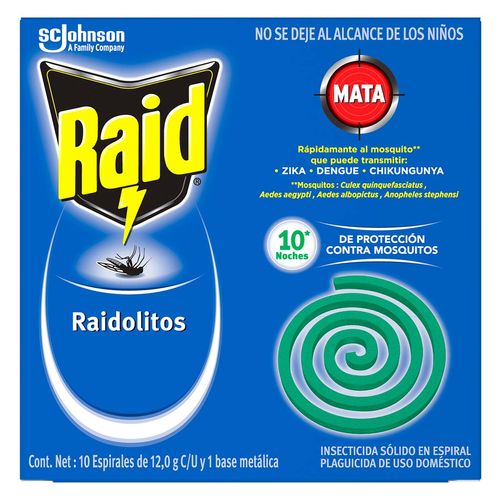 Insecticida Raid Mata Mosquitos 10 Espirales de 12.0 g c/u