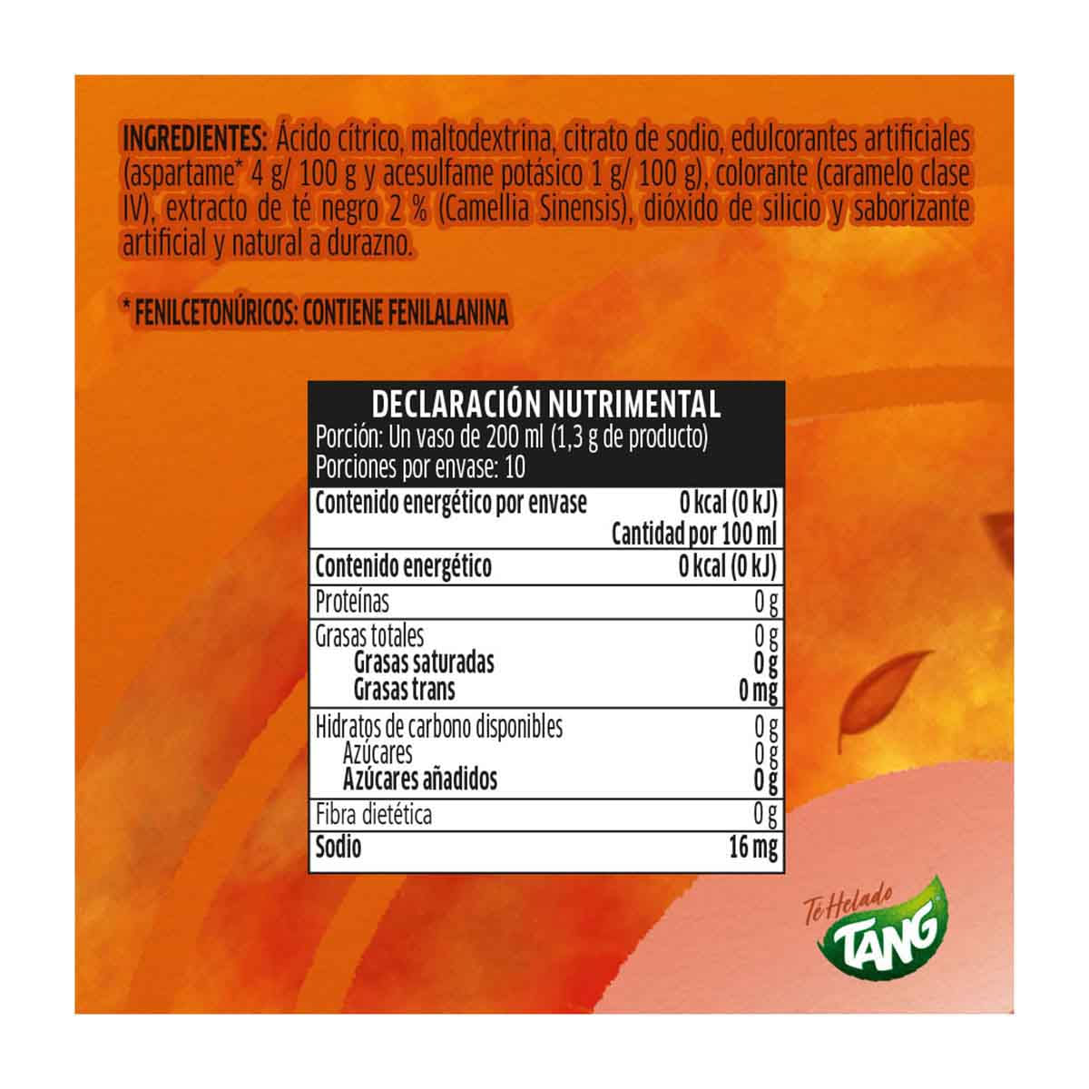 Bebida en Polvo Tang Sabor Té Negro Durazno Sobre 13g | Chedraui
