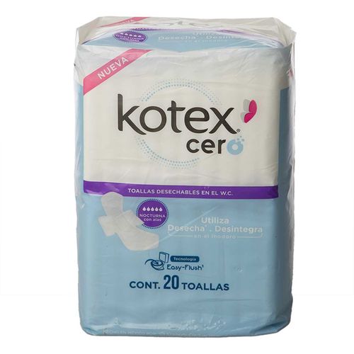 Toalla Femenina Kotex Cero Nocturna Paquete con 20 Toallas
