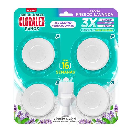 Pastillas para Baño Cloralex Intank cloro y bicarbonato 4 Piezas