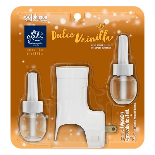Aromatizante Glade Edición Limitada Aceites Naturales Aparato+2 Repuestos Dulce Vainilla 42ml