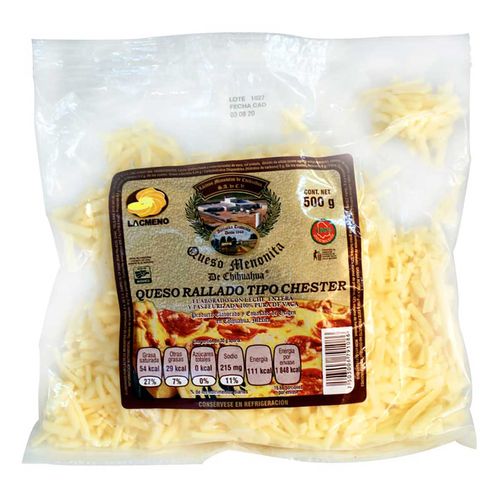 Queso Lacmeno Chihuahua Menonita Rallado 500g
