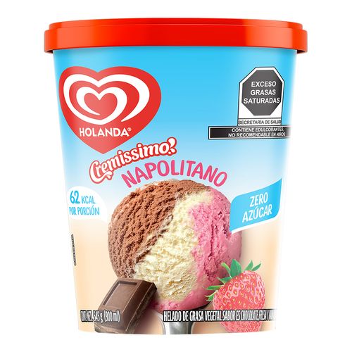 Helado Holanda Cremissimo Cero Azúcar Napolitano 900ml