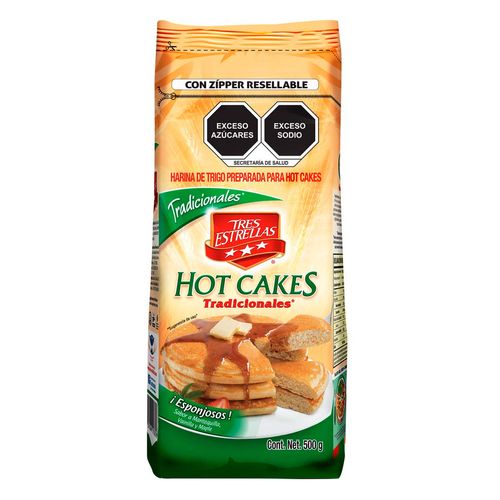 Harina para Hot Cakes Tradicionales Tres Estrellas con Cierre Resellable 500g
