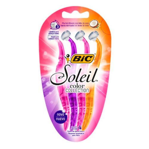 Rastrillo Bic Soleil Color Collection 3 Hojas de Acero Inoxidable 4 Piezas