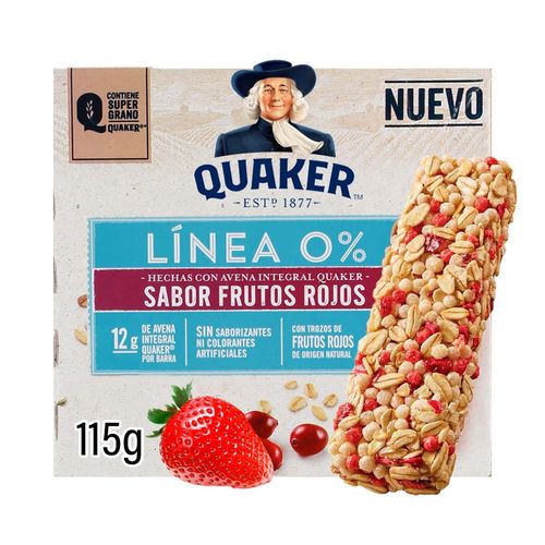 Barras De Avena Quaker Línea 0% Con Frutos Rojos 5 Barras 115g
