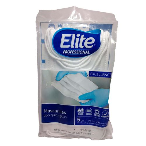 Cubrebocas Tricapa Elite Color Blanco 5 Piezas