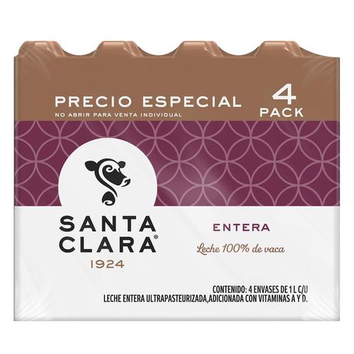 4 Pack Leche Santa Clara Entera de 1L
