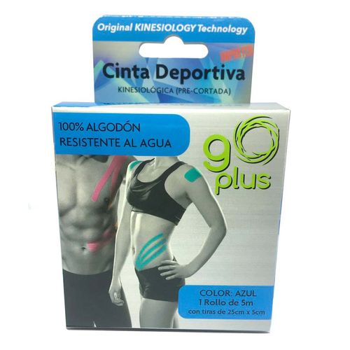 Cinta Deportiva Go Plus  Kinesiológica Azul Precortada 5m